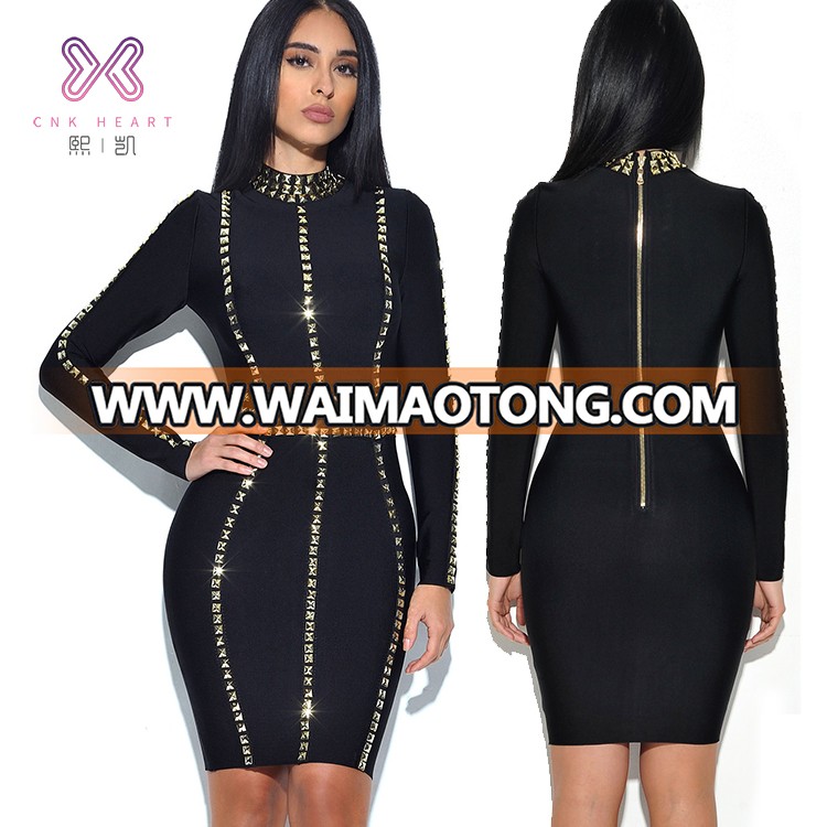 2018 New elegant Sexy Long Sleeve Midi Pencil Club Bandage Dress